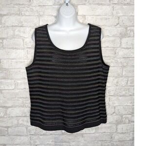 St. John Sport‎ by Marie Gray Sleeveless Knit Sweater Size Large Black Pastels